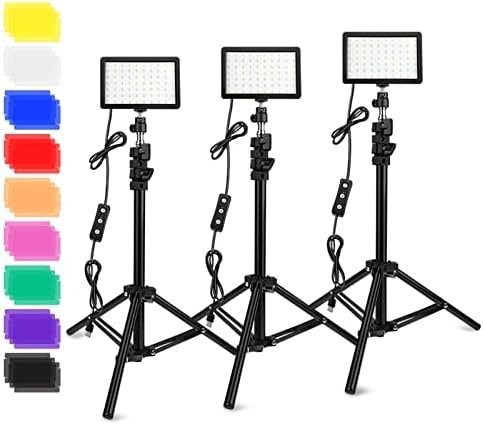 3 Packs 70 LED Video Light with Adjustable Tripod Stand/Color Filters