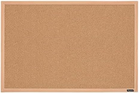 Quartet Cork Board Bulletin Board, 23" x 35" Framed Corkboard, Oak Frame