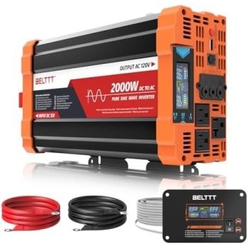 BELTTT 2000W Pure Sine Wave Inverter, Car Power Inverter 12V to 120V AC