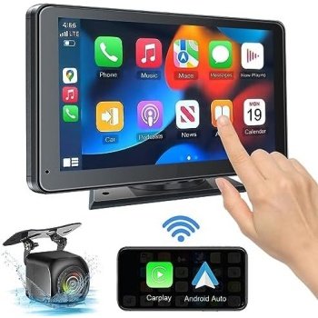 Portable Wireless with Apple CarPlay and Android Auto Screen for Car, 7" HD
