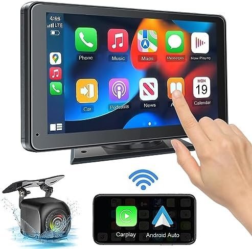 Portable Wireless with Apple CarPlay and Android Auto Screen for Car, 7" HD
